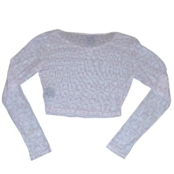 PLAYBOY Pastel Pink Logo Checkered Long Sleeve Crop Top - Picture 6 of 7